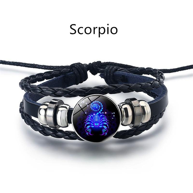 12 Constellation Luminous Weave Leather Bracelet Charm Bracelet Men Women Fashion Multilayer Zodiac Signs Bracelet Birthday Gifts MIT