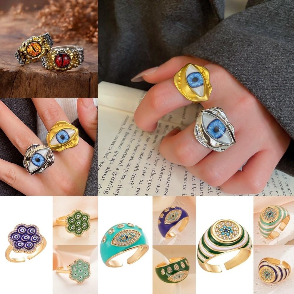 Pleated Devil's Eye Devil's Eye Ring Vintage Exaggerated Glaze Luxury Ring Alloy Copper Banquet Metal Rings Opening Finger Ring
