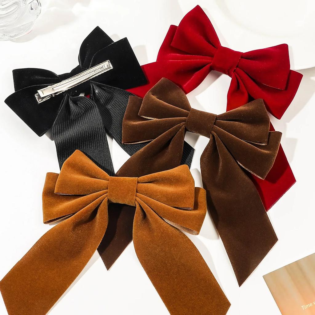 Bow Velvet Barrettes Women Black Red Ribbon Hair Clip Fashion Temperament Ponytail Hairpin Hair Clip Girls Hair Accessories