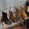 7Cm Height-increasing Short Boots Women's Thick Heel High Heel 2025 Spring and Autumn New Versatile Maillard Leather Martin Boots
