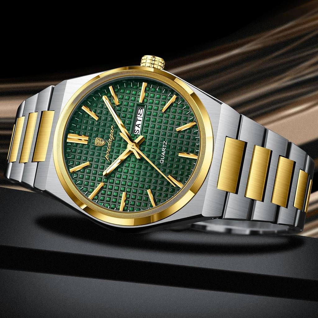 POEDAGAR Роскошные мужские часы Дата Неделя Водонепроницаемые Светящиеся Часы из Нержавеющей Стали Для Мужчин Повседневные Кварцевые Мужские Часы