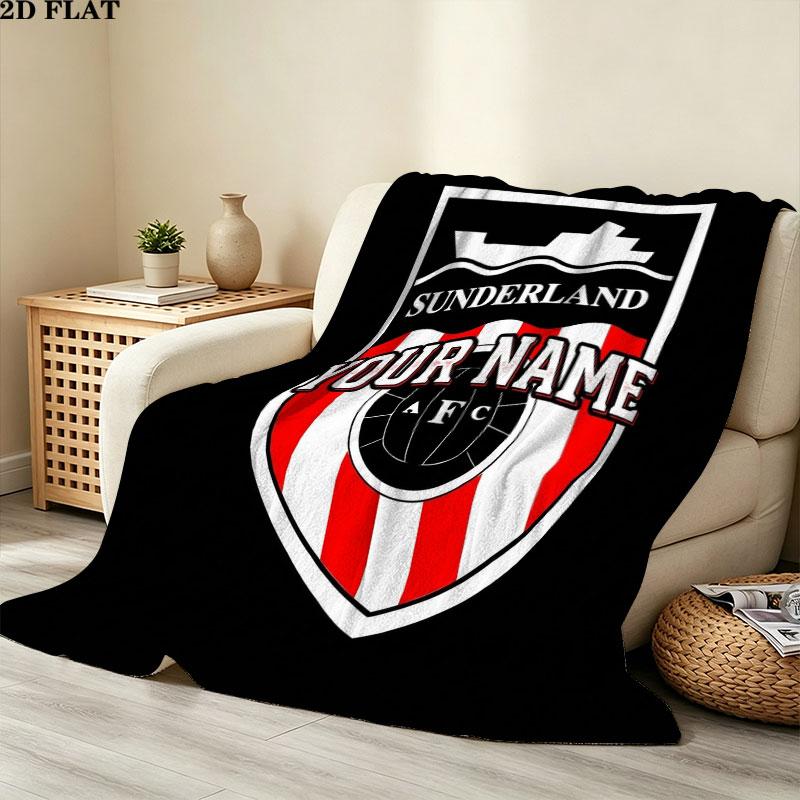 1PC Sunderland Afc Crest Custom Name Patterned Flannel Blanket Suitable For All Seasons for Home Decor Warmth and Comfort Gifts Holiday Gift