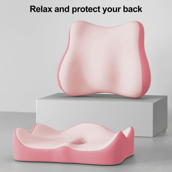 Seat Cushion with Separate Backrest Memory Foam Cushion with Back Support Office Chair Cushion for Sciatica Relief Lumbar Support Car Travel Use