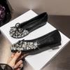 Fashion Luxury Designer Woman Rhinestone Flats Ballet Gold/Silver Bowtie Loafers Femmes Shallow Slip On Ballerinas Brides Wedding Shoes