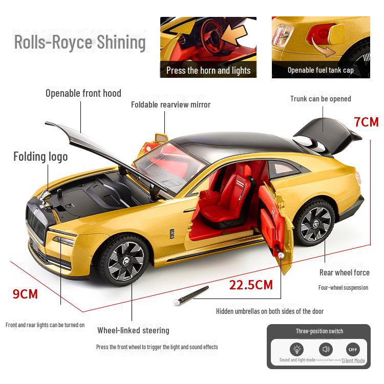 Модель автомобиля Xinao Roll-Royce Shining Alloy в масштабе 1/24 со звуком и световыми эффектами.