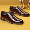 Mens Formal Lace-Up Patent Leather Dress Shoes Square-Toe Broguing Comfortable Business Oxfords High-Shine Non-Slip Sole Durable