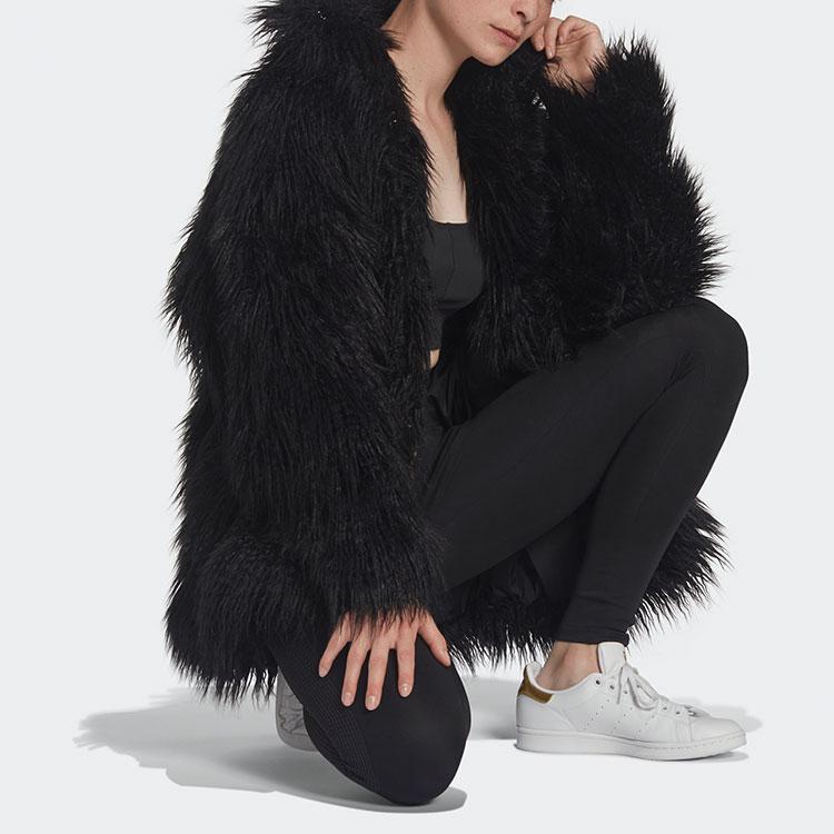 adidas Оригинальная женская куртка с мехом и тремя полосками, черная HG6678