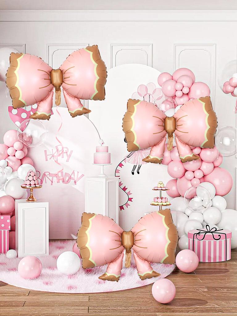 3 шт. розовых шара в форме банта, детский душ, день рождения, украшение вечеринки, годовщина, украшение вечеринки