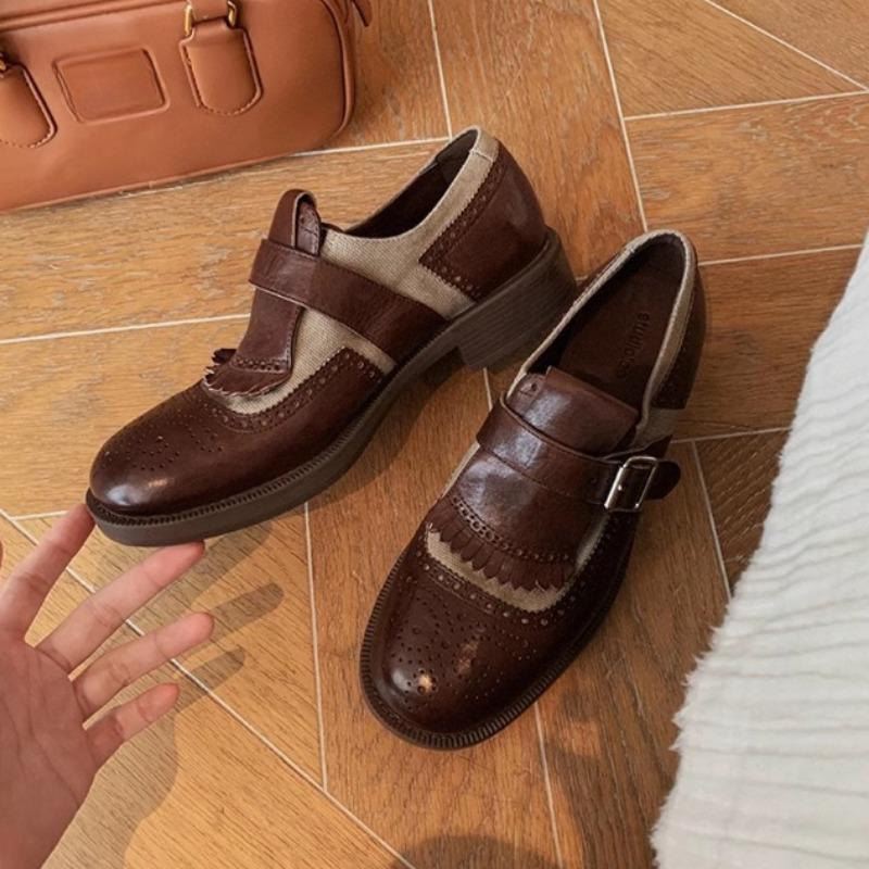 British Style Retro Women's Shoes Thick-heeled Shoes