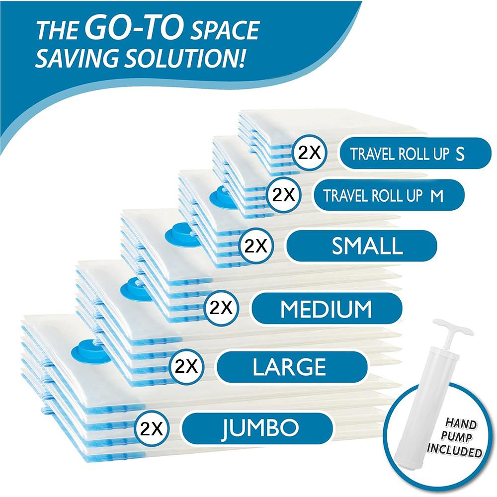 30 Pack Vacuum Storage Bags with Pump Space Saver Storage Bags Vacuum Seal Bags for Clothing Pillows Bedding Travel Organizer