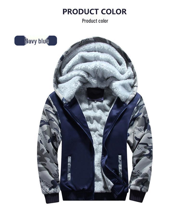 Men's Plus Size Slim Fit Camouflage Winter Sports Suit - Thickened Warm Jacket with Velvet