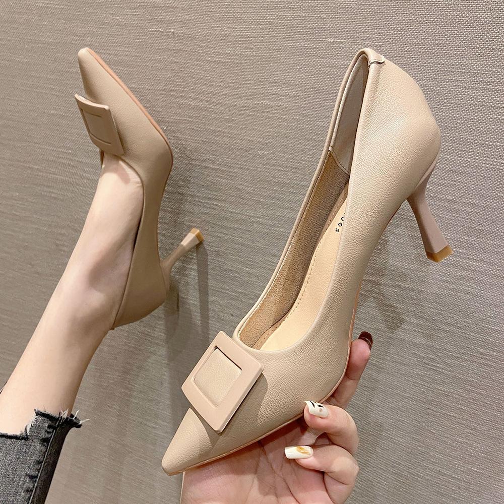 Square Buckle Shoes Women  Spring New Pointed Toe Stiletto High Heels Women Korean Version Professional Commuting Women's Shoes