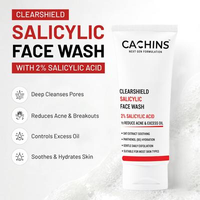 Очищающее средство для лица Clearshield с 2% салициловой кислоты для жирной и склонной к акне кожи - 100 мл | Мягкое ежедневное отшелушивающее очищающее средство с экстрактом овса и пантенолом B5 | N