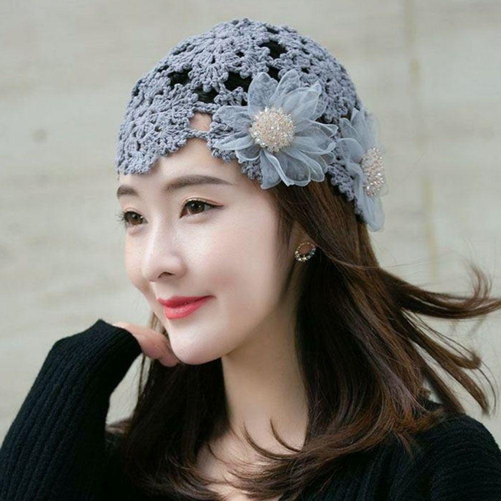 Цветы Берет Кепка Кружева Skullies Hat Дышащая вязаная шапка для женщин