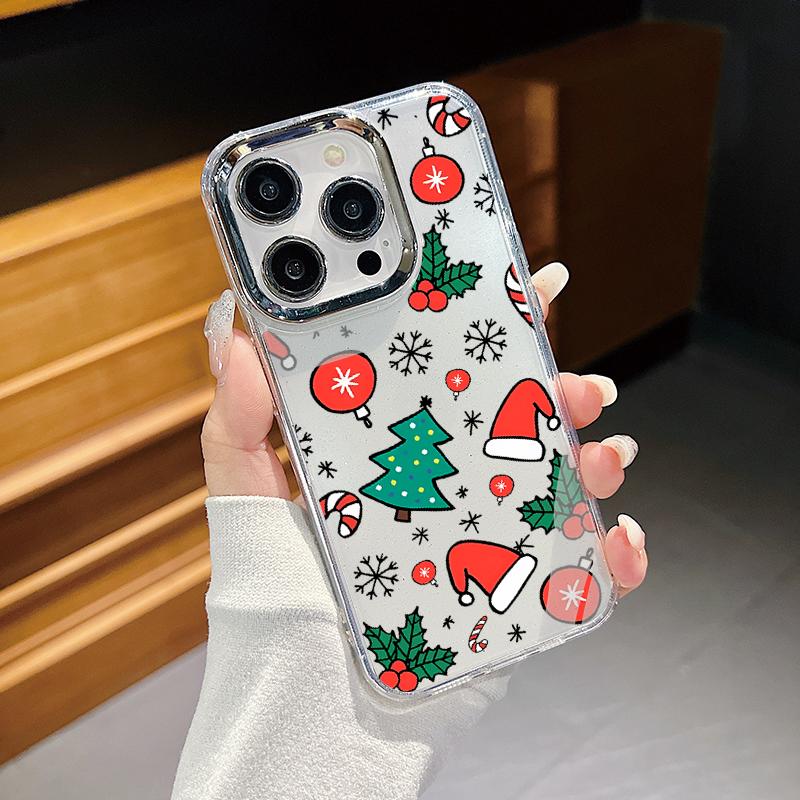 Милый чехол для телефона Merry Christmas Santa для iPhone 16 Pro Max 15 Pro 14 13 12 11 с рисунком снеговика и лося, мягкий, тонкий, ударопрочный, прозрачный чехол для защиты линз