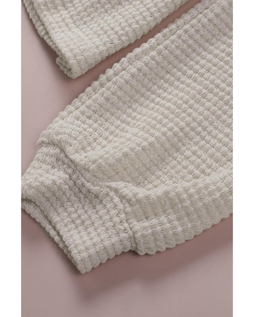 Azura Exchange Вафельный трикотажный топ с капюшоном и оборками на пуговицах