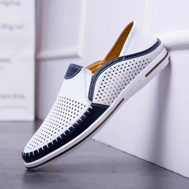 Men Casual Shoes Genuine Leather Lightweight Summer Male White Sneakers Handmade Luxury Brand Slip-On Men Loafers Breathable