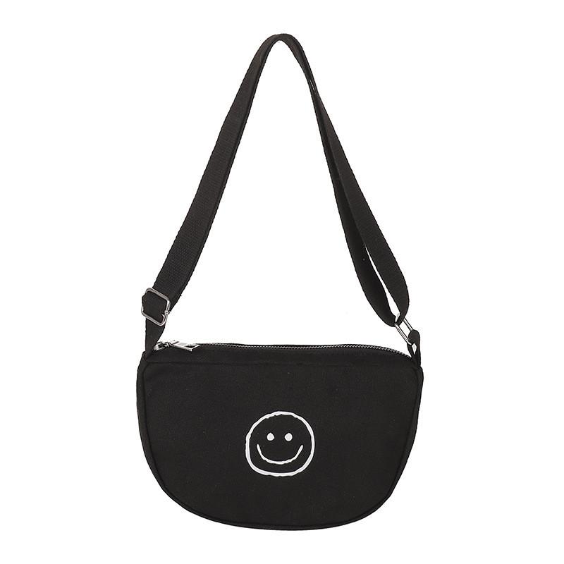 Детская холщовая сумка-мессенджер с принтом букв и смайлика для детского сада