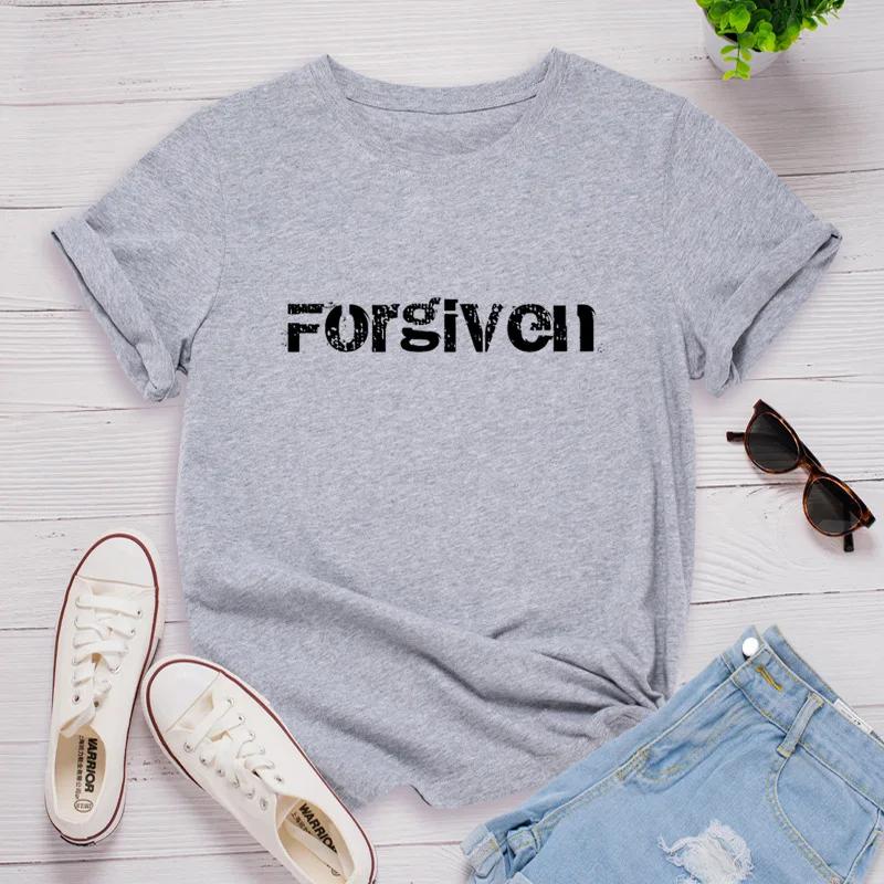 Прощено Принт Письма Женская Футболка с Коротким Рукавом Круглый Вырез Свободная Женская Футболка Женская Футболка Топы Одежда Camisetas Mujer