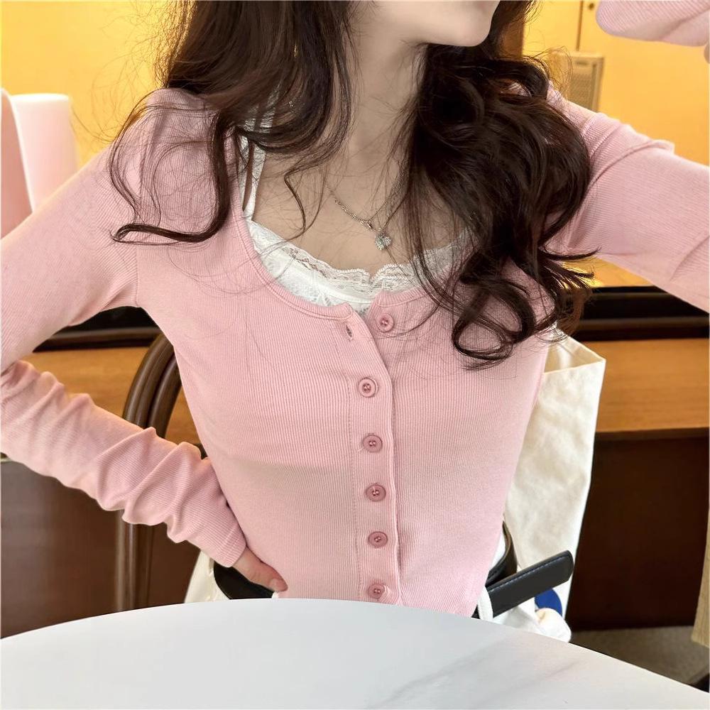 2025 Slimming Pure Desire Two-Piece Stitching Long-Sleeve Knitted Top