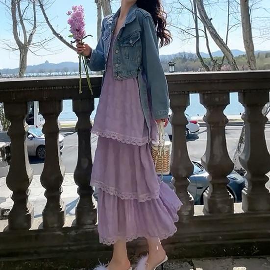 Женское платье на бретелях с V-образным вырезом, без рукавов, многослойное, с кружевной отделкой, макси-платье