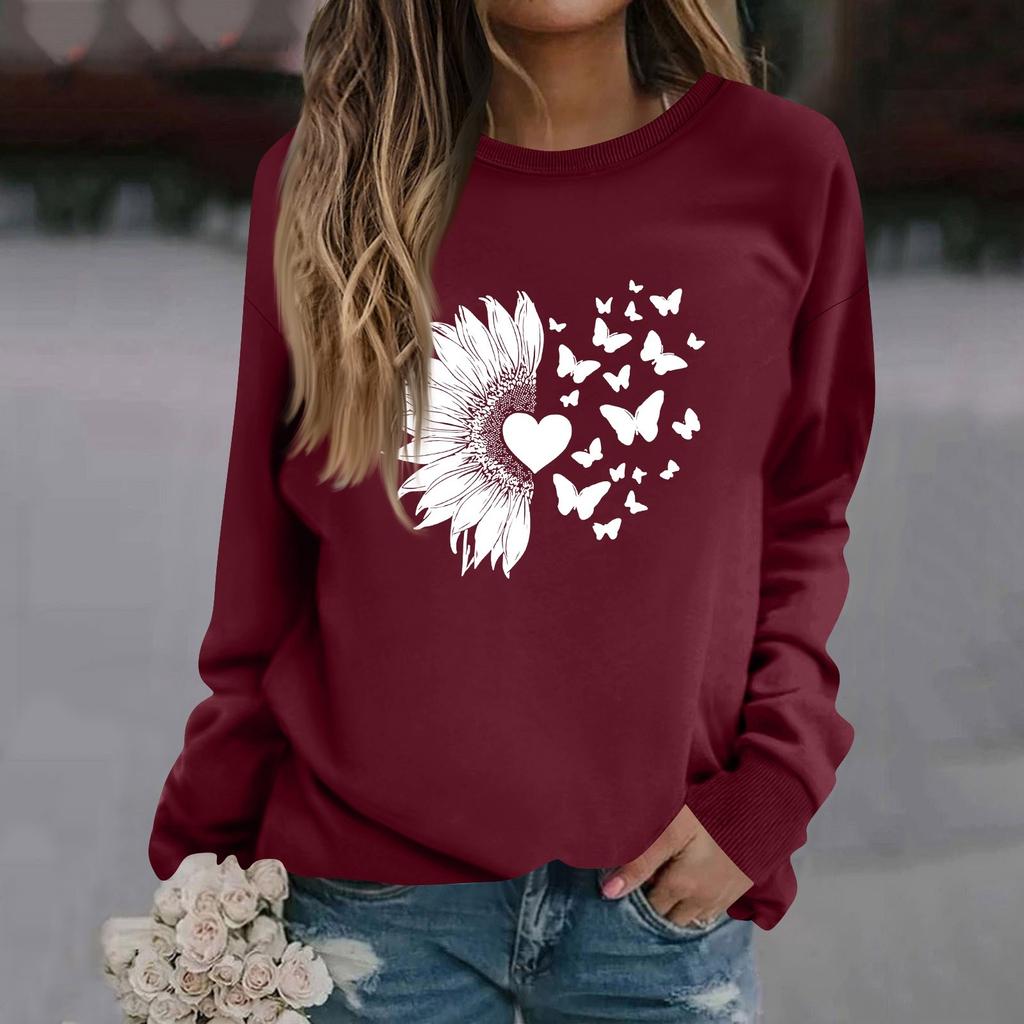 Женская модная повседневная толстовка с длинным рукавом и круглым вырезом с принтом