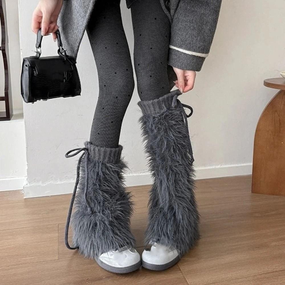 Knitted Winter Leg Warmers Y2K Plush Leg Coverings Soft Furry Leg Warmers Accessories