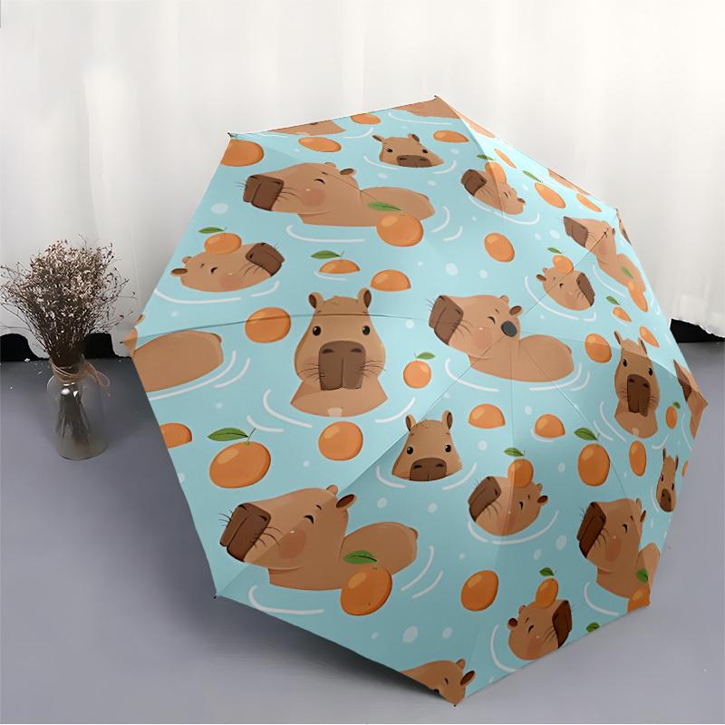 1pc Capybara, Oranges Automatic Umbrella 8-Bone Design Compact Gear for Outdoor Travel, Perfect Holiday Gift yy250827090