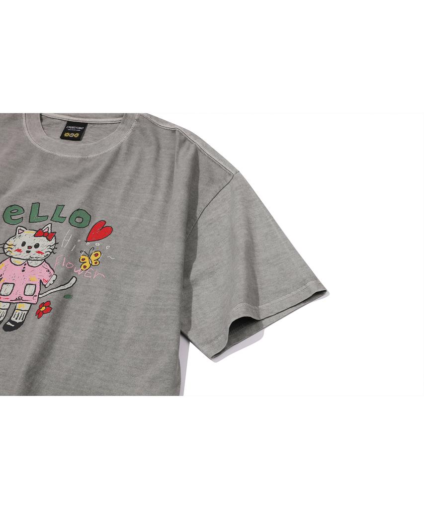 CPGN STUDIO Hello Flower Pigment Short Sleeve T-Shirt Ghost Gray