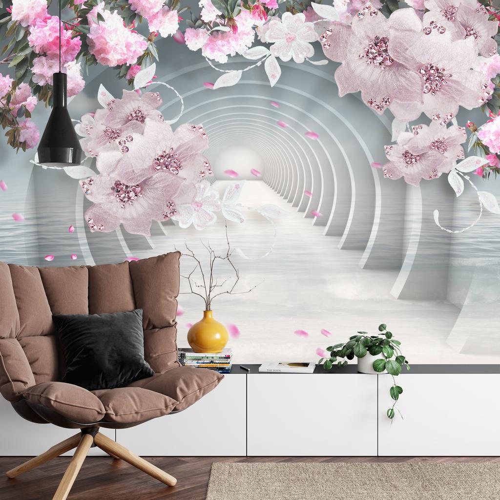Photomural 3D Wallpaper Pink Jewelry Flowers Self-Adhesive Mural 315x210