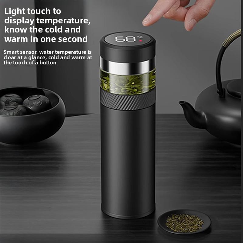 Stainless steel tea-water separation insulated cup with temperature display, high-end car-mounted tea brewing cup and coffee cup