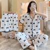 Short-Sleeved Pajamas Three-Piece Korean Version Of Sweet And Cute Cardigan Women'S Loungewear