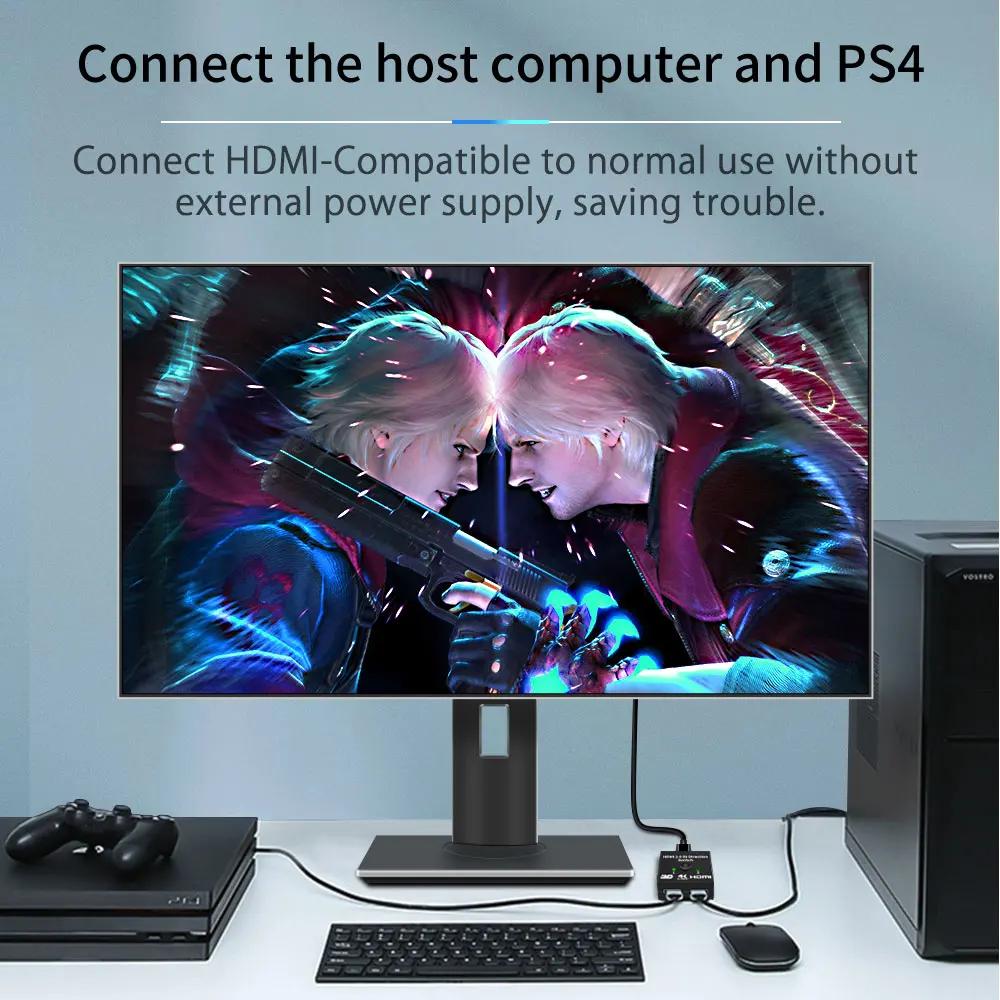 HDMI-совместимый разветвитель, 4K-переключатель, двунаправленный KVM-переключатель 1x2/2x1, HDMI-совместимый коммутатор, выход 2 в 1 для адаптера переключателя ТВ-приставки PS4/3