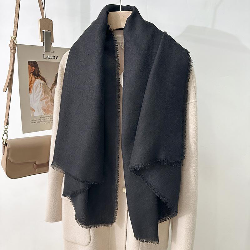 Simple Literary and Artistic Yarn with Sunscreen, Elegant Shawl, Women's Solid Color Square Short Fringed Temperament Scarf