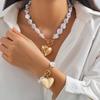 European & American Love Pendant Clavicle Chain: Simple Beaded Pearl Necklace Set