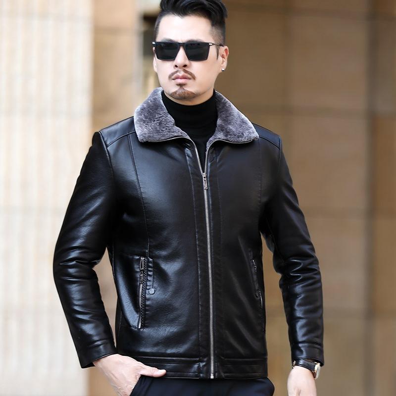 Sheepskin Genuine Leather Jacket for Men, Father's Jacket, Fur All-in-one Plus Velvet Leather Jacket for Middle-aged and Elderly People