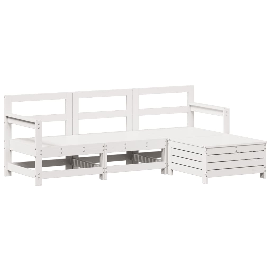4 Piece Garden Sofa Set White Solid Pine Wood