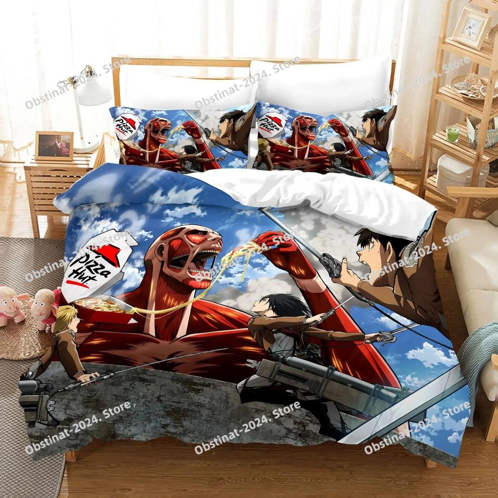 Новый комплект постельного белья Атака Титанов Односпальный Полуторный Двуспальный Квинсайз Кингсайз Комплект постельного белья Атака Титанов Детский Детский Спальня Наборы пододеяльников