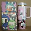 Cartoon-themed Insulated Cup Large-Capacity Stainless Steel Straw Cup Portable Car Cup with Handle 