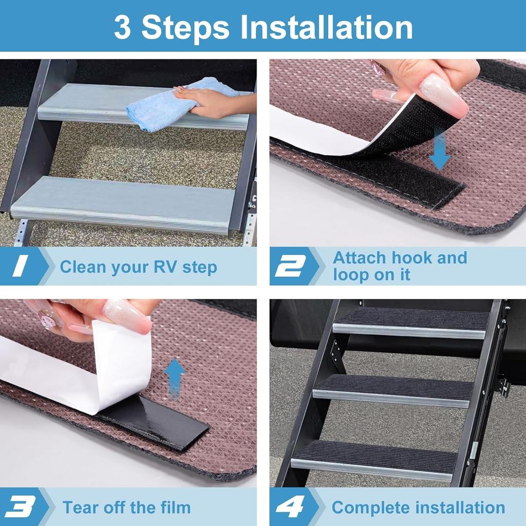 RV Step Covers 3 Pack 22" Wide x 7.5" Deep Camper Step Covers, Non Slip RV Stair Treads for Travel Trailers, Mobile Home, Motorhome (Gray)