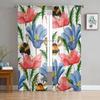 Summer Flowers And Bees Tulle Window Curtain For Living Room Bedroom Voile Sheer Curtains Kitchen Treatments Drapes
