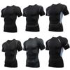Мужские черные футболки с короткими рукавами, базовый слой, спортивные обтягивающие футболки для бега, езды на велосипеде, облегающие шорты для фитнеса, тренировок на открытом воздухе, верхняя спортивная одежда