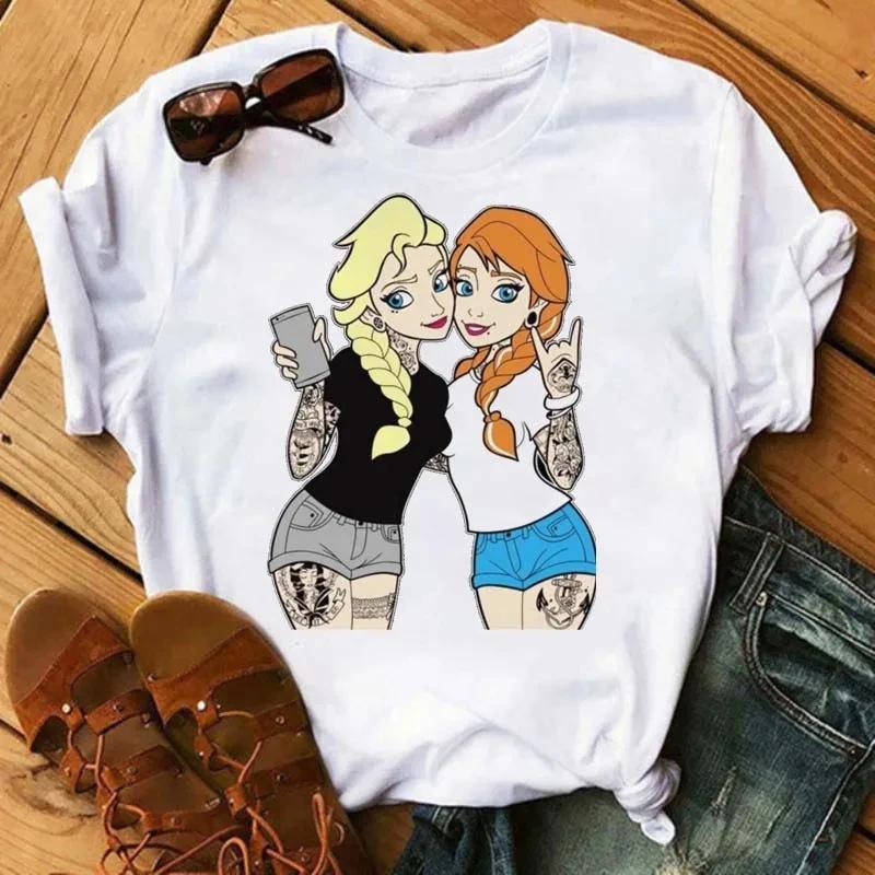 Kawaii Unisex Princess Cotton T-Shirt Summer Tops Harajuku Cartoon Graphic Tees Cute T-shirt Blouses