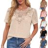 Женская мода однотонная футболка с кружевной вставкой, повседневная, с вырезами
