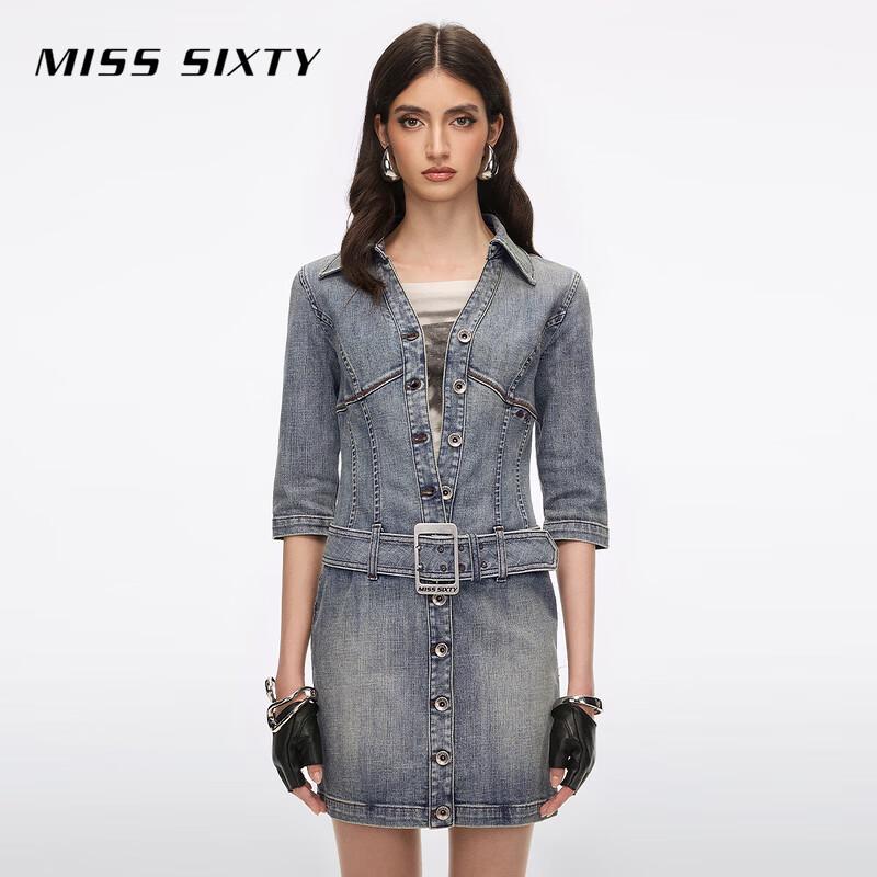 MISS SIXTY Summer Denim Belted Bodycon Mini Dress