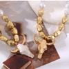 Asu Women's European American Autumn/Winter Bestseller Alloy Bull-head White Faux Pearl Electroplated Pendant Necklace Trendy
