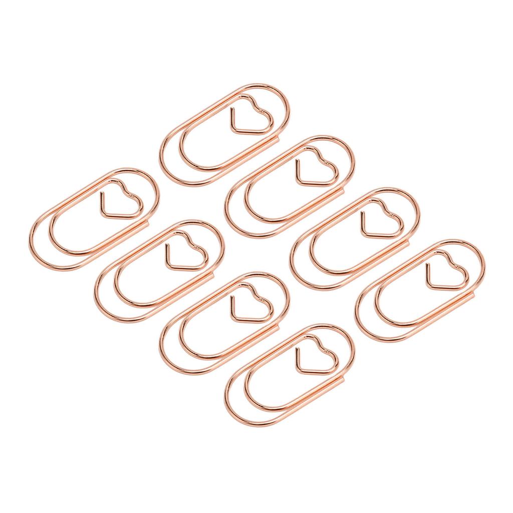 100pcs Paper Clips Portable Heart Shape Rustproof Electroplated Metal Paperclips Office Supplies Rose Gold