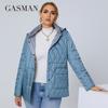 Gasman Женская осенне-зимняя куртка. Двусторонняя парка. Дизайнерская съемная шапка на кнопках. Пальто женской модной марки больших размеров 21871.