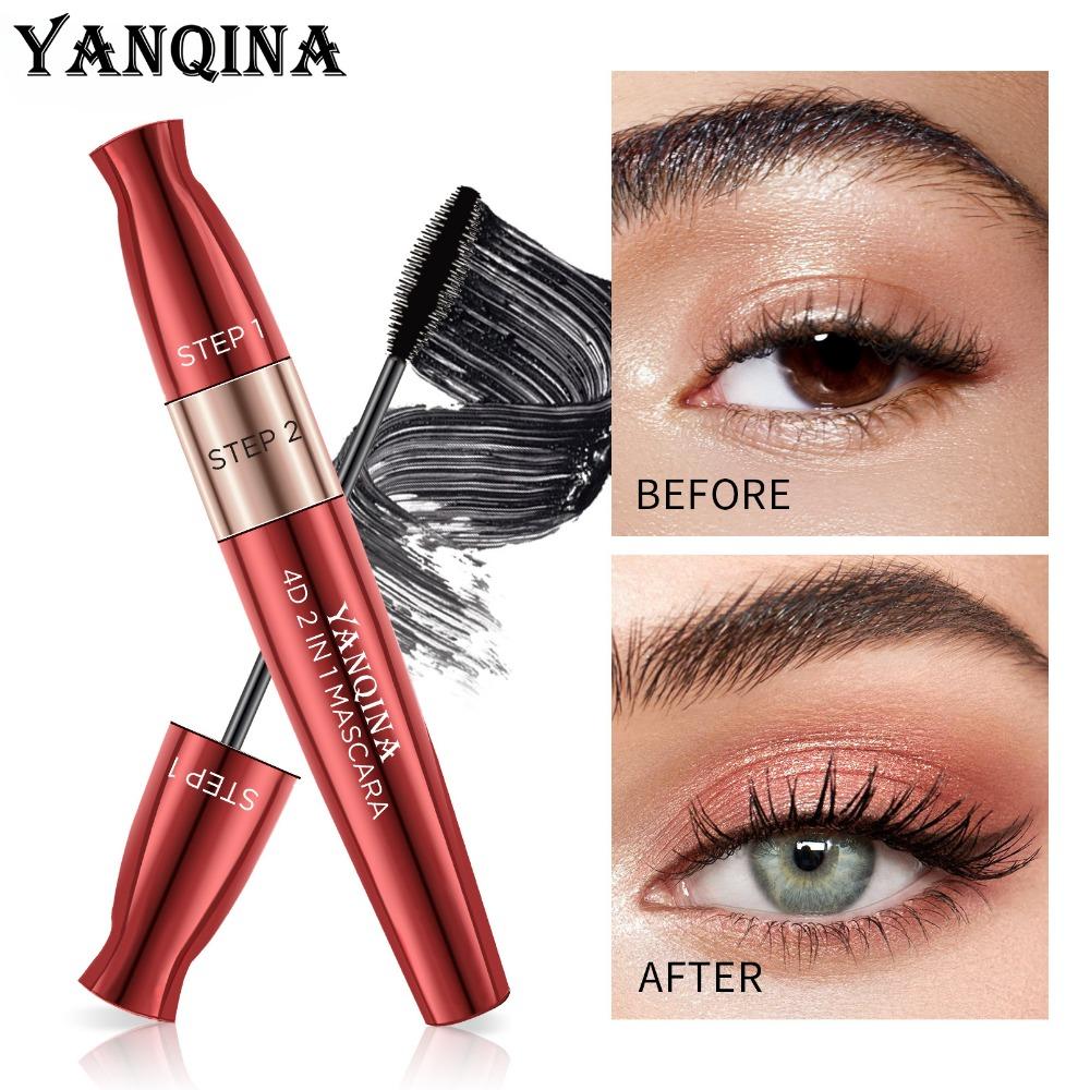 YANQINA Тушь для ресниц с двойным эффектом Водостойкая длинная подкручивающаяся естественная утолщающая тушь 2в1
