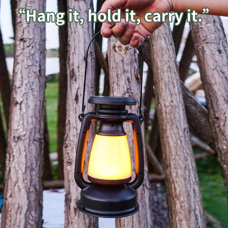 Portable Camping Lanterns USB Rechargeable Solar Charging Camping Light Dimming Outdoor Hanging Tent Light Hiking Fishing Lamp